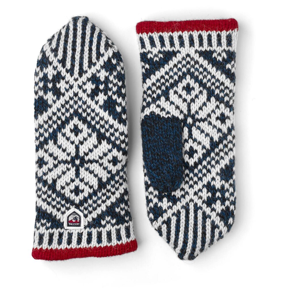 2241 Womens Wool Mittens: Nordic Knit Winter Glovess, Medium Blue/off White, 7
